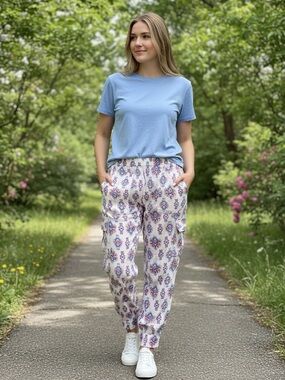 NEW Cotton Daisy Small Block Print Cotton Joggers